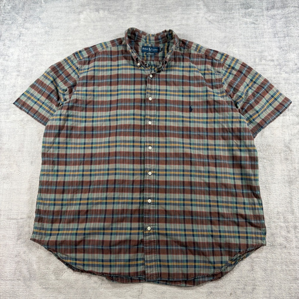 Ralph Lauren Shirt Mens 2XB Multi Plaid Short Sleeve Classic Fit Button Down
